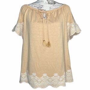 Adrianna Papell NWT tassel tie embroidered top M